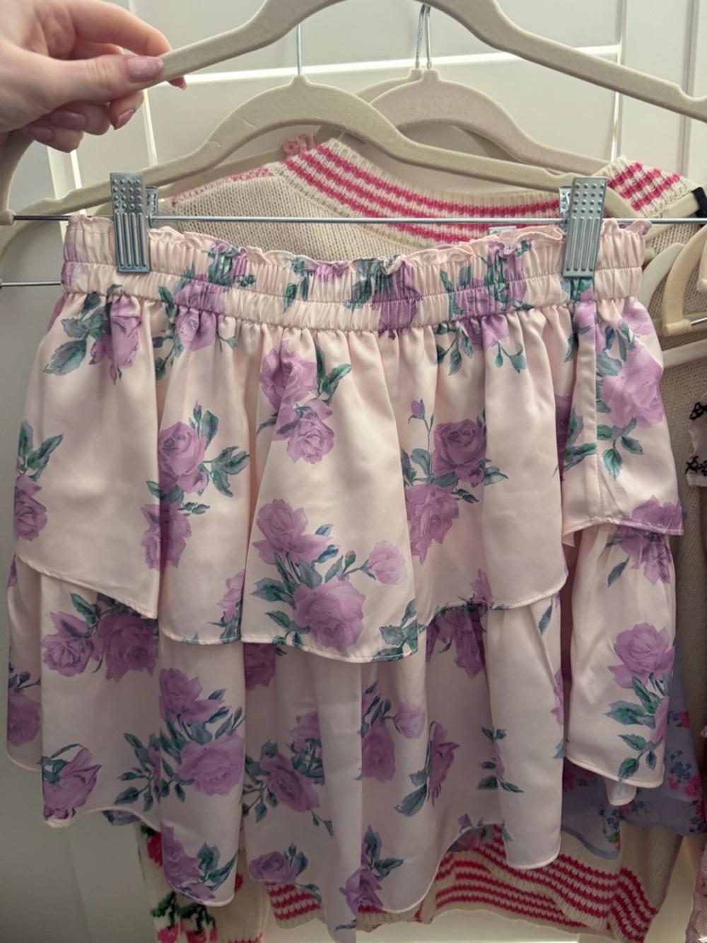 LoveShackFancy Purple silk floral mini skirt - Picture 3 of 3